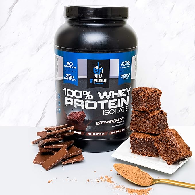 eFlow Nutrition 100% Whey Protein Isolate - Gluten & Lactose-Free Digestive Enzymes Added, Low