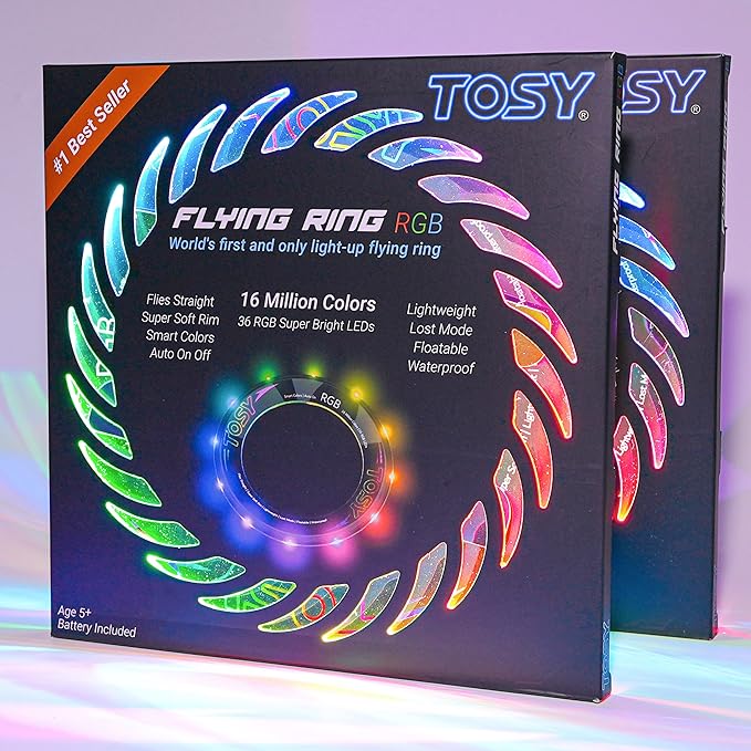 TOSY Flying Ring - 16 Million Color RGB LEDs, Super Bright, Lost Mode, Auto Light Up, Camping