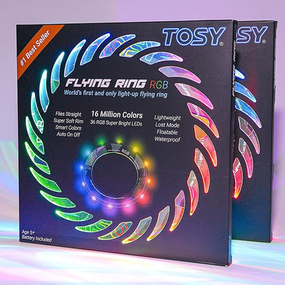 TOSY Flying Ring - 16 Million Color RGB LEDs, Super Bright, Lost Mode, Auto Light Up, Camping