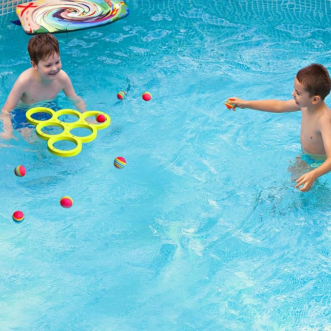 Hiboom Pool Game with Score, Combo Foam Pool Floats with 10 Colorful Tossing Balls, Toss Game
