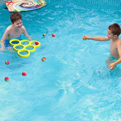 Hiboom Pool Game with Score, Combo Foam Pool Floats with 10 Colorful Tossing Balls, Toss Game