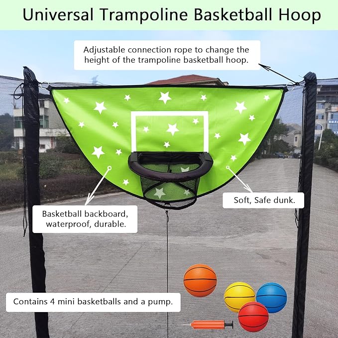 Trampoline Basketball Hoop, Attachment with Pump and Mini Ball, Universal Trampoline Accessories