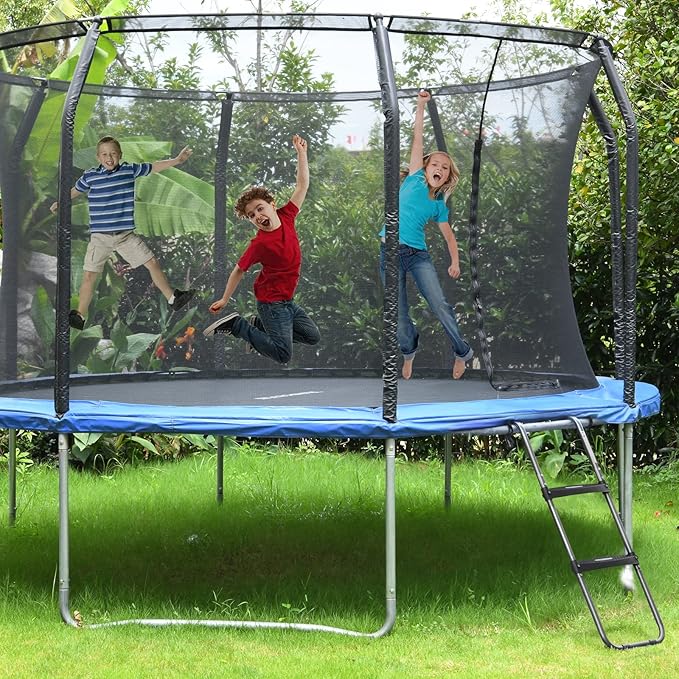 HBTower Trampoline Ladder with Horizontal and Wide Steps, Universal Hook, UV Treated Steel, 220 lbs