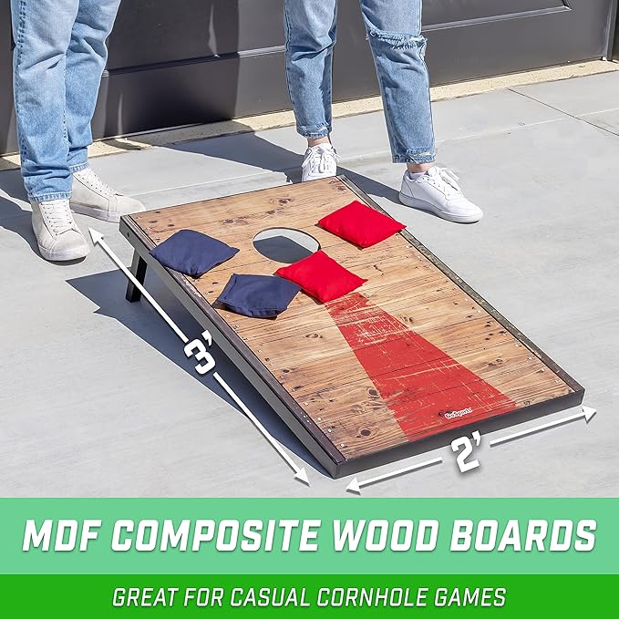 GoSports Portable Cornhole Sets, 8 Styles – Choose 4 x 2 ft or 3 x 2 ft - Boards Include 8 Bean