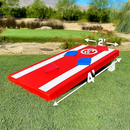 GoSports 4 x 2 ft All Weather Cornhole Boards - American Flag, Red, or Blue - Game Set Includes 8