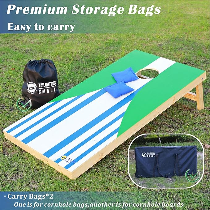 Cornhole Board Set 4FTx2FT Solid Wood Regulation Size Cornhole Set Includes 8 Cornhole Bags for