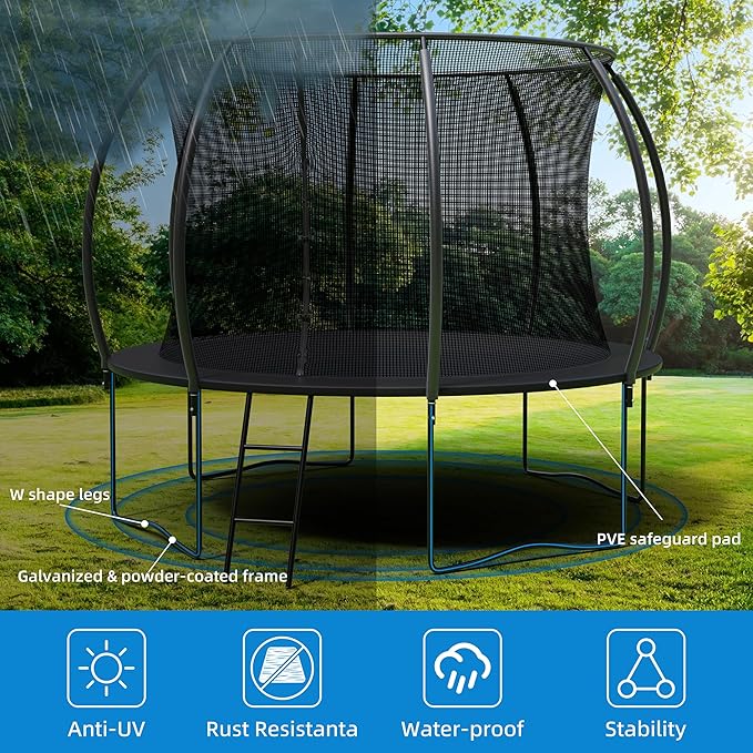 Trampoline 12FT 14FT Enclosure Net Outdoor Jump for Kids and Adults Round ASTM Approved Heavy-Duty