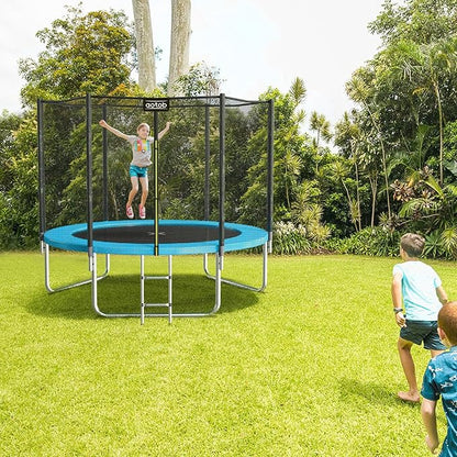 AOTOB 8FT 10FT 12FT 14 FT 15FT Trampoline with Safety Enclosure Net，Outdoor Trampoline with