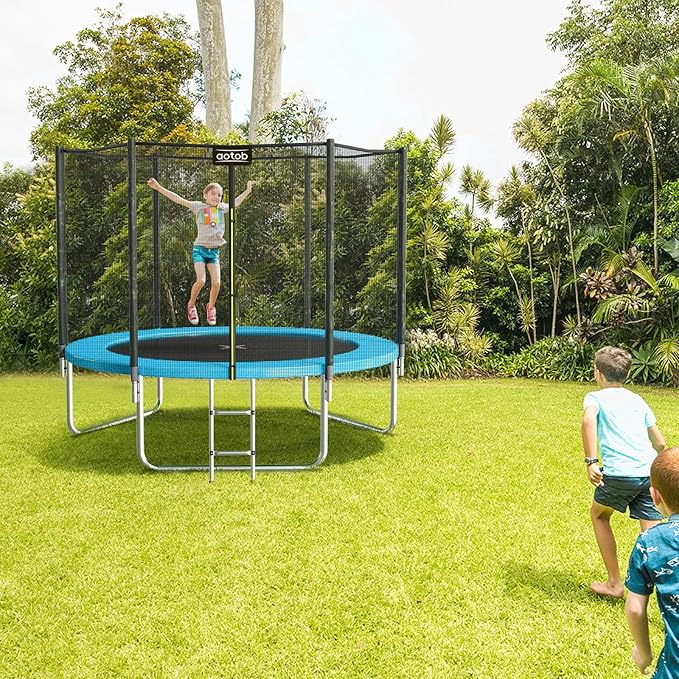 AOTOB 8FT 10FT 12FT 14 FT 15FT Trampoline with Safety Enclosure Net，Outdoor Trampoline with