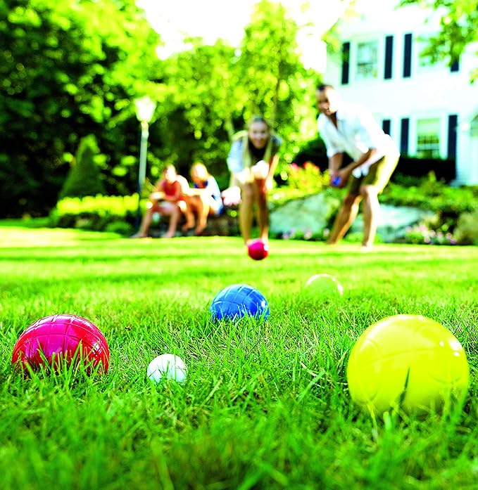 Franklin Sports Bocce Ball Set — 8 All Weather Bocce Balls and 1 Pallino — Beach, Backyard Lawn or