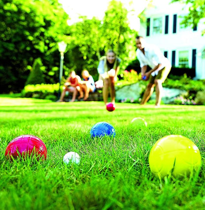 Franklin Sports Bocce Ball Set — 8 All Weather Bocce Balls and 1 Pallino — Beach, Backyard Lawn or