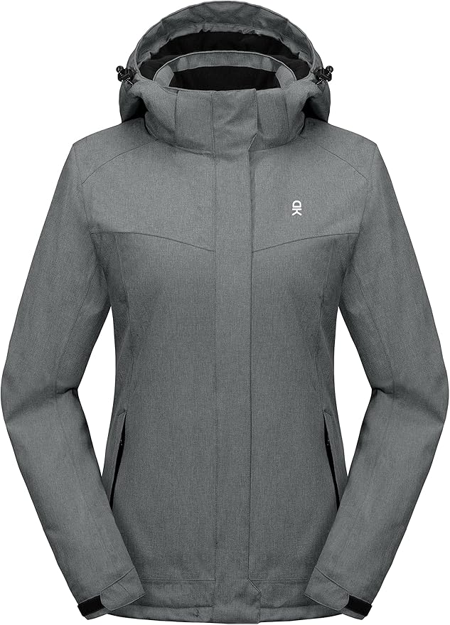 Little Donkey Andy Women's Waterproof Hiking Skiing Jacket with Removable Hood, Fleece Lined Winter