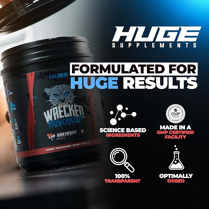 Wrecked Pre Workout Powder, Advanced Formula, Boosts Energy, Focus, Pumps & Performance, 10g