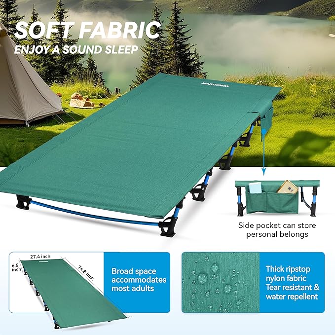 MARCHWAY Ultralight Folding Tent Camping Cot Bed, Portable Compact for Outdoor Travel, Base Camp