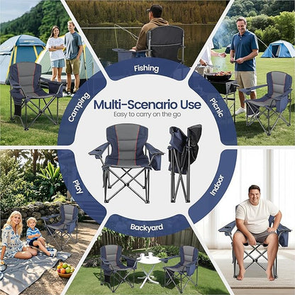 2 Pack Heavy Duty Oversized Camping Chair for Adults 400lbs w/Lumbar Support - Folding Chairs with