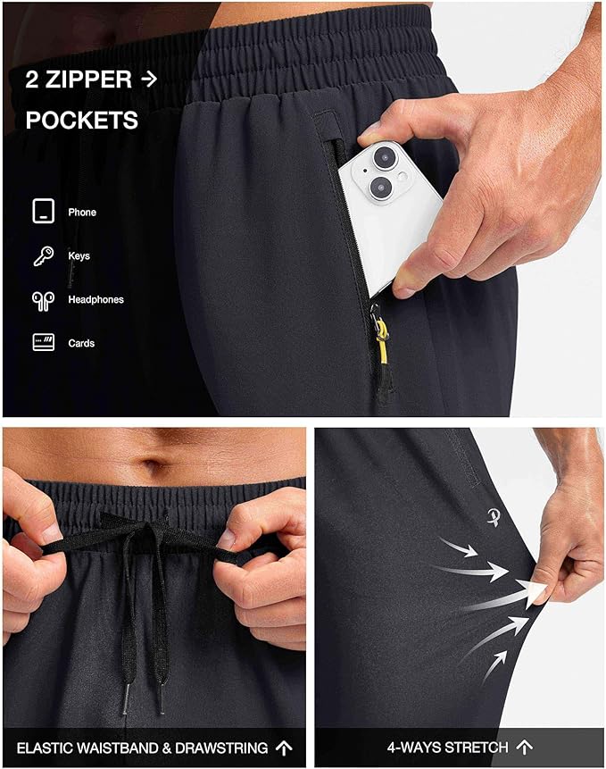Pudolla Men's Lightweight Hiking Pants Quick-Dry Outdoor Sweatpants with Zipper Pockets for Casual