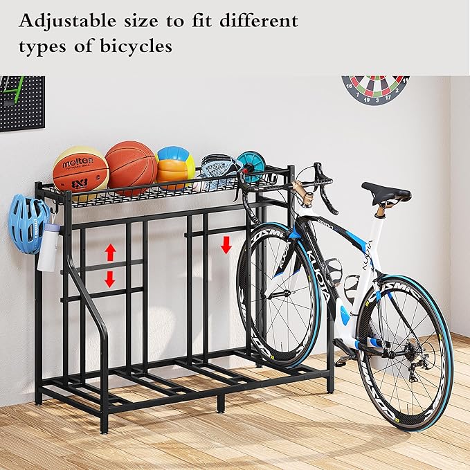 Bike Rack Storage Stand Organizer Floor Holds 4 Bicycle Parking Freestanding Adjustable Garage