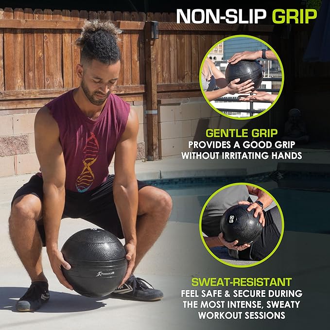 ProsourceFit Slam Medicine Balls 5, 10, 15, 20, 25, 30, 50lbs Smooth and Tread Textured Grip Dead
