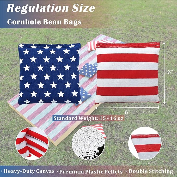 Cornhole Board Set 4FTx2FT Solid Wood Regulation Size Cornhole Set Includes 8 Cornhole Bags for