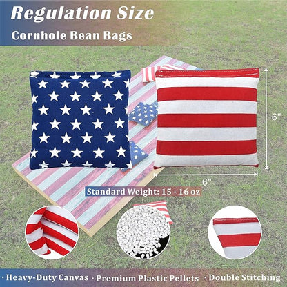 Cornhole Board Set 4FTx2FT Solid Wood Regulation Size Cornhole Set Includes 8 Cornhole Bags for