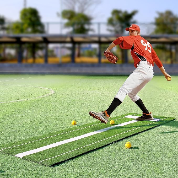 VEVOR 10x3ft Softball/Baseball Pitching Mat with Rubber Mound - Anti-Fade Turf & Anti-Slip Foam