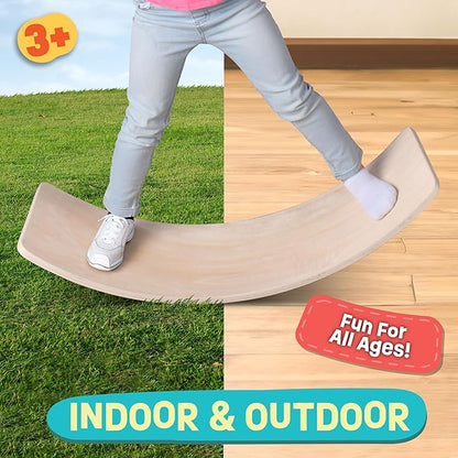Non Slip Balance Board, 35 Inch Non Slip Felt Rocker Board Durable Wood, Kids Toddler Open Ended