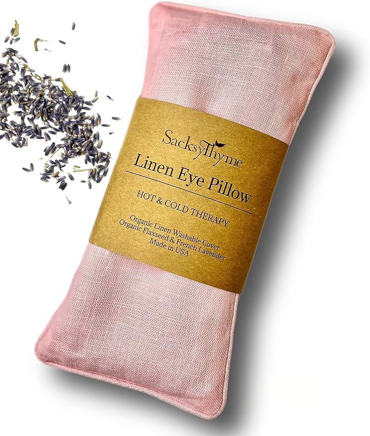 Organic Linen Eye Pillow - Lavender & Flaxseed for Relaxation, Yoga, Stress Relief - Microwavable