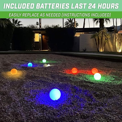 GoSports LED Bocce Ball Game Set - Includes 8 Light Up Bocce Balls, Pallino, Case and Measuring