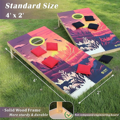 Cornhole Board Set 4FTx2FT Solid Wood Regulation Size Cornhole Set Includes 8 Cornhole Bags for