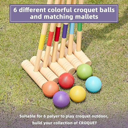 ApudArmis 32In Six Player Croquet Set with Deluxe Premiun Pine Wooden Mallets,Colored