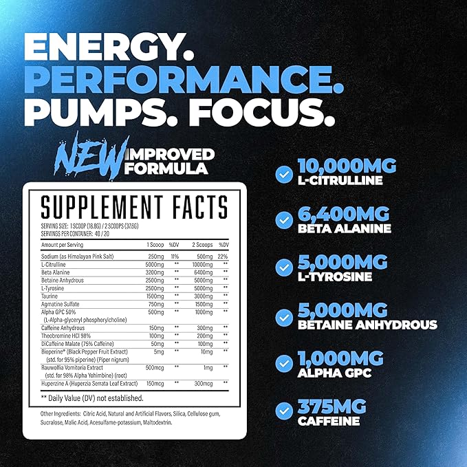 Wrecked Pre Workout Powder, Advanced Formula, Boosts Energy, Focus, Pumps & Performance, 10g