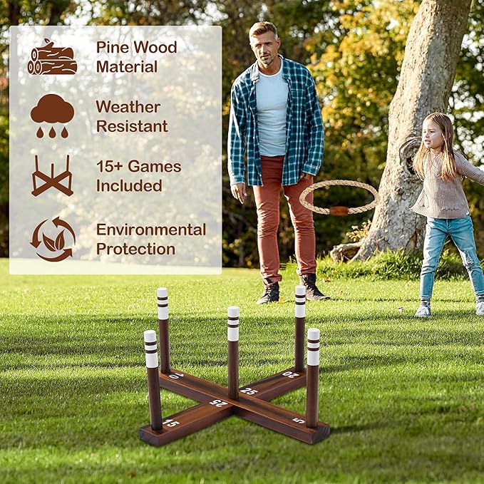 Ring Toss Game,Ring Toss Game for Adults and Kids, Indoor Outdoor Fun Holiday Lawn Yard Game for
