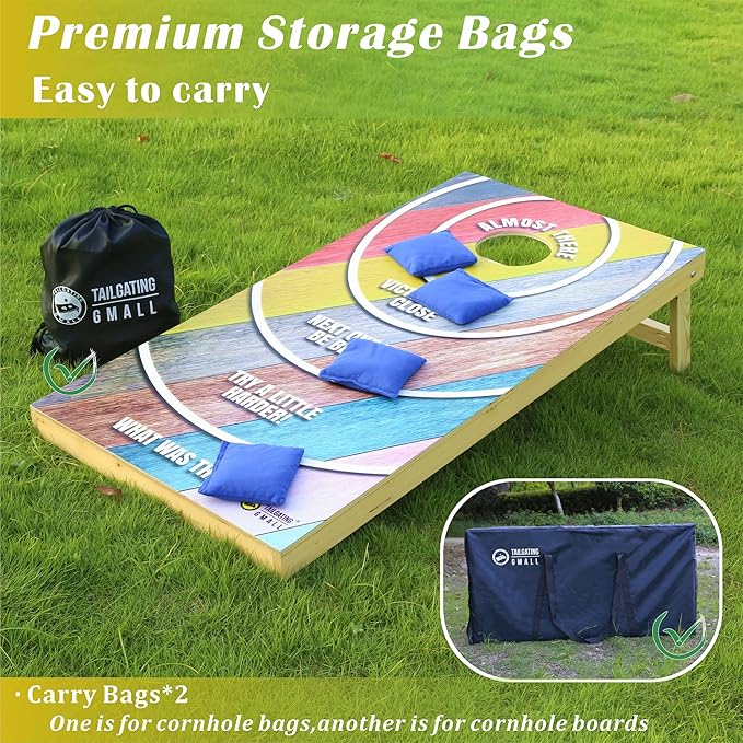 Cornhole Board Set 4FTx2FT Solid Wood Regulation Size Cornhole Set Includes 8 Cornhole Bags for