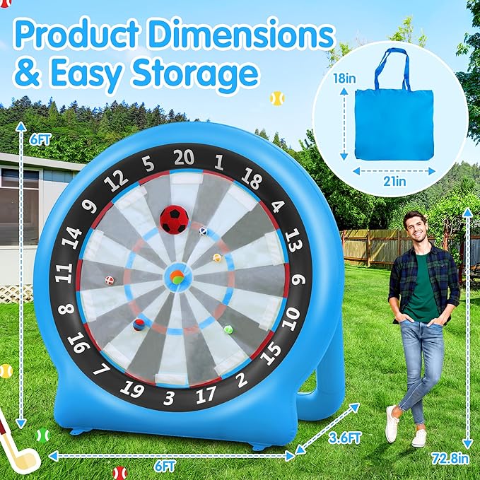 6FT Inflatable Dartboard, Giant Kick Darts Soccer Darts Golf & Throw Dart with Air Pump, Giant