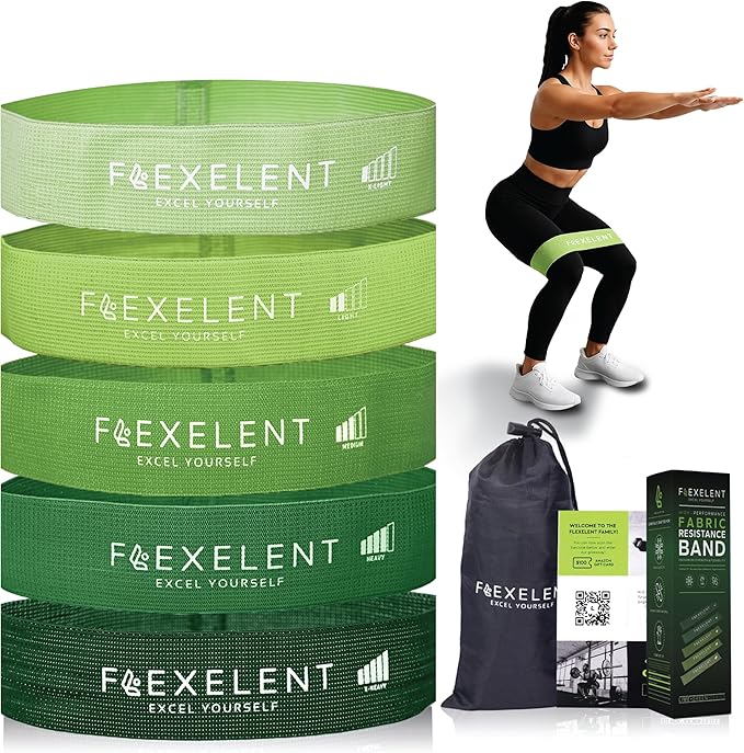 Fabric Resistance Bands for Working Out with 5 Strength Levels - Extra Light to Extra Heavy, Thick