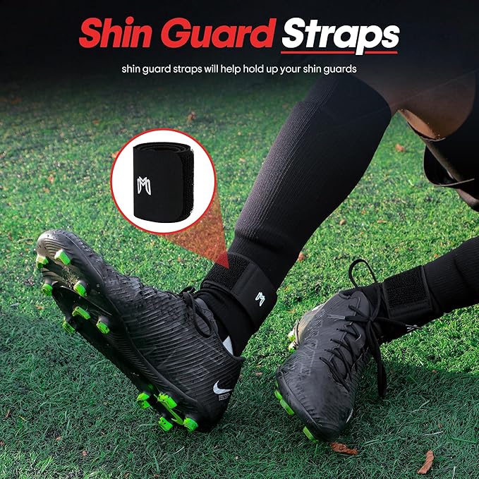 Soccer Grip Socks, Shin Guards, Pre Cut Sock Sleeves, and Guard Straps Bundle Pack - Essential