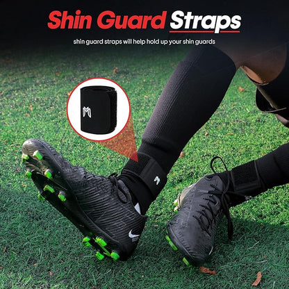 Soccer Grip Socks, Shin Guards, Pre Cut Sock Sleeves, and Guard Straps Bundle Pack - Essential
