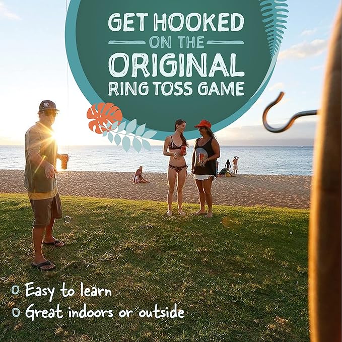 Tiki Toss Ring Toss Game for Adults & Kids - Hook and Ring Games with String and Hooks for