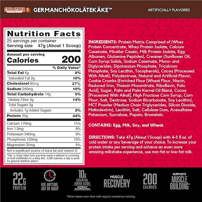 BSN Syntha-6 Whey Protein Powder, Cold Stone Creamery- Germanchökolätekäke Flavor, Micellar Casein