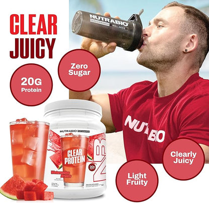 NutraBio Clear Protein Powder, Watermelon Breeze - 20 Servings, 20g Clear Whey Protein Isolate, 0