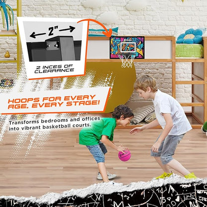 AND1 Over the Door Mini Basketball Hoop: 18x12 Shatterproof Backboard, 2 Mini Basketballs, and Hand