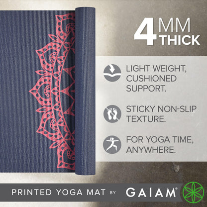 Gaiam Yoga Mat Classic Print, 4mm Non-Slip Mat (Pink Marrakesh)