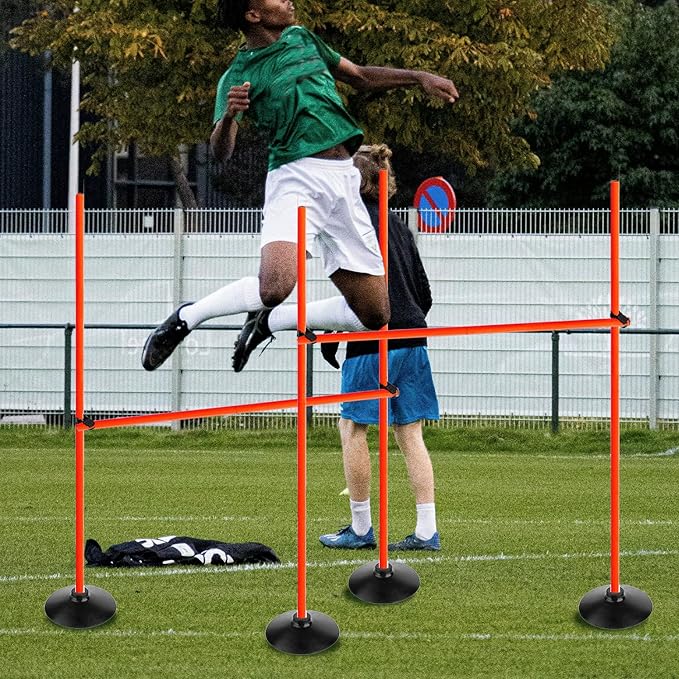 Orange Adjustable Height Agility Hurdle Set Multi-Function Soccer Trainning Pole Set Coaching