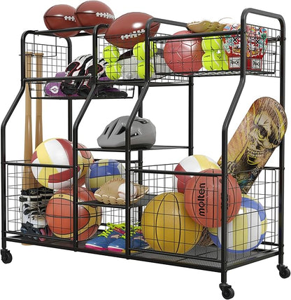 Garage Sports Equipment Organizer - Ball Storage Rack with Elastic Rope or Wire Mesh,Garage