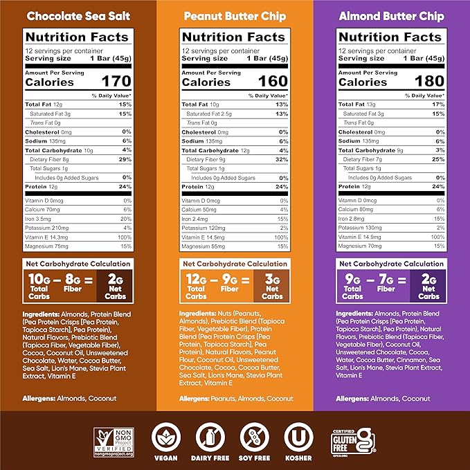 IQBAR Brain and Body Plant Protein Bars - Chocolate Lovers Variety - 36-Count Low Carb - Gluten