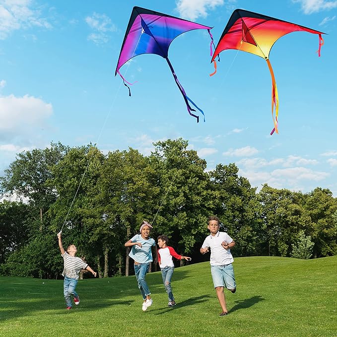 JOYIN Large Delta Kite Red, Green and Purple, Easy to Fly Huge for Kids and Adults with 262.5ft
