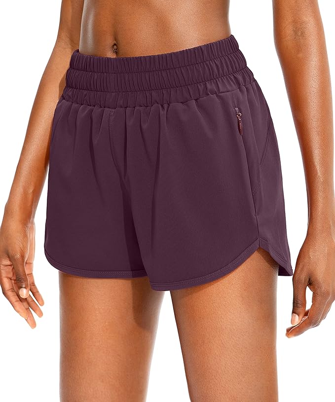 SANTINY Women's Running Shorts with Zip Pockets High Waisted Athletic Workout Gym Shorts for Women