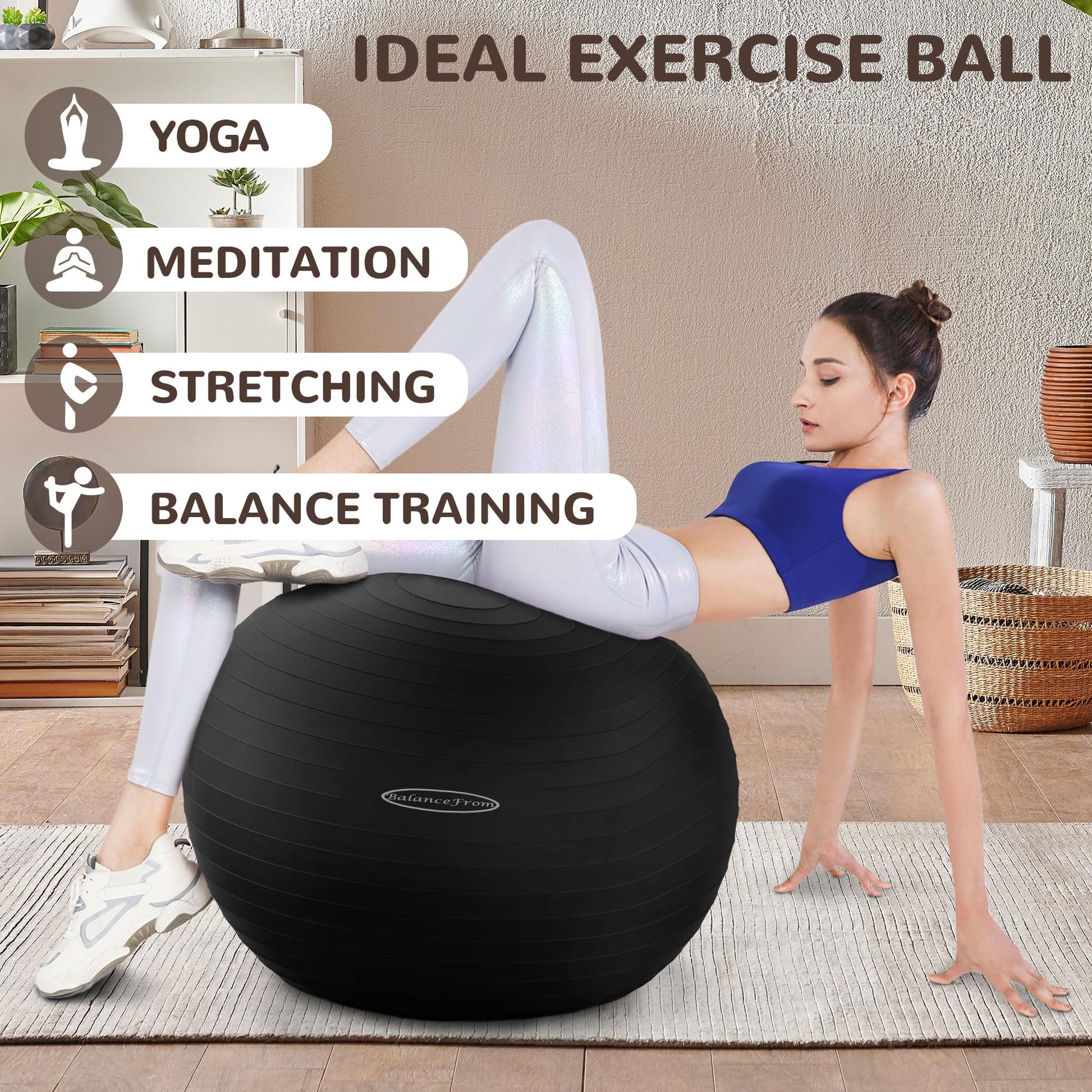 Fitvids Unisex Adult 26-inch, Exercise Ball, Black, 58-65cm L US