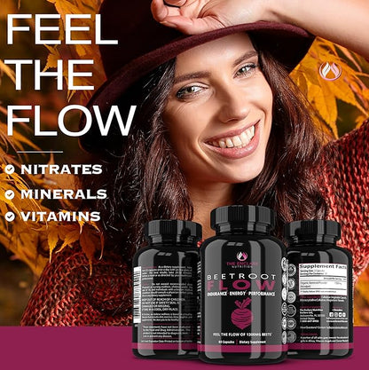 THE ENCLARE NUTRITION Beet Root Powder Capsules, Beetroot 1300mg. Nitric Oxide Supplements for Men