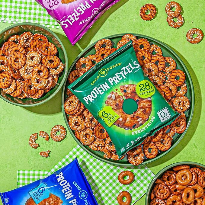 Crisp Power Protein Pretzels, Variety Pack With Sea Salt, Sesame, & Everything, Vegan Keto Snack